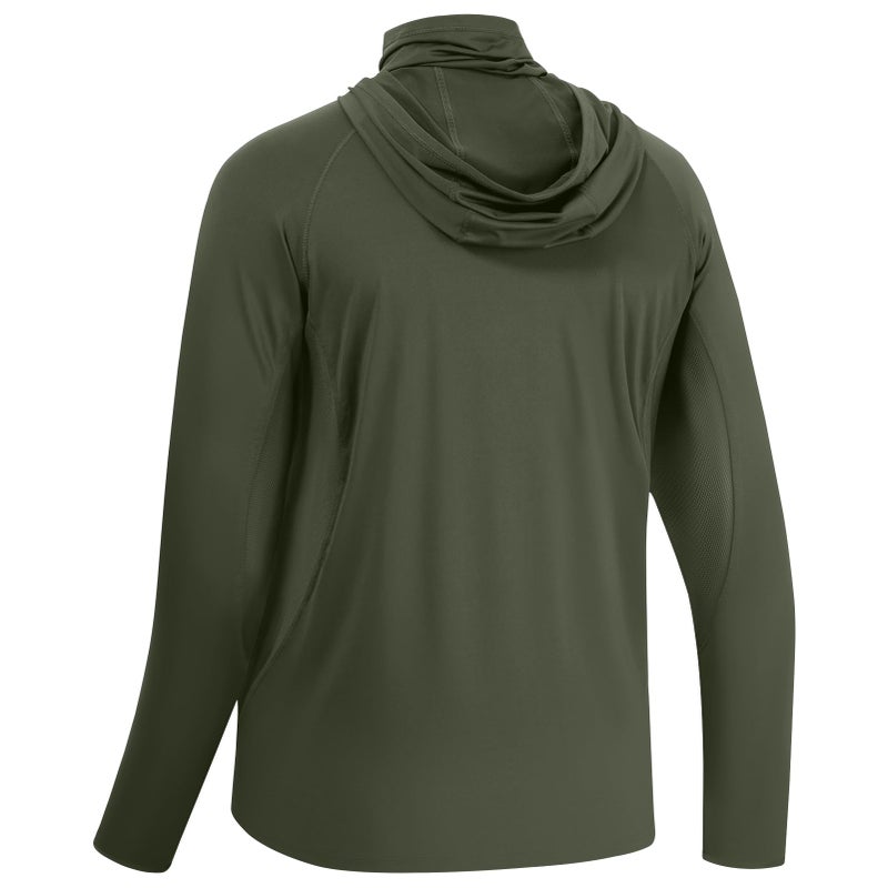 BASSDASH UPF 50+ Mens Long Sleeve Fishing Shirt with Mask UV Neck Gaiter Hoodie Olive Green - Image 3